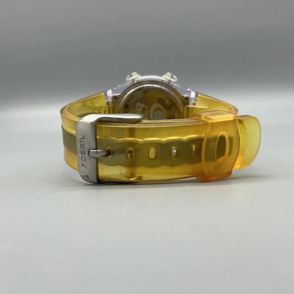 Vintage Fossil Blue DQ-1089 Womens Watch 33mm Digital Purple Yellow New Battery